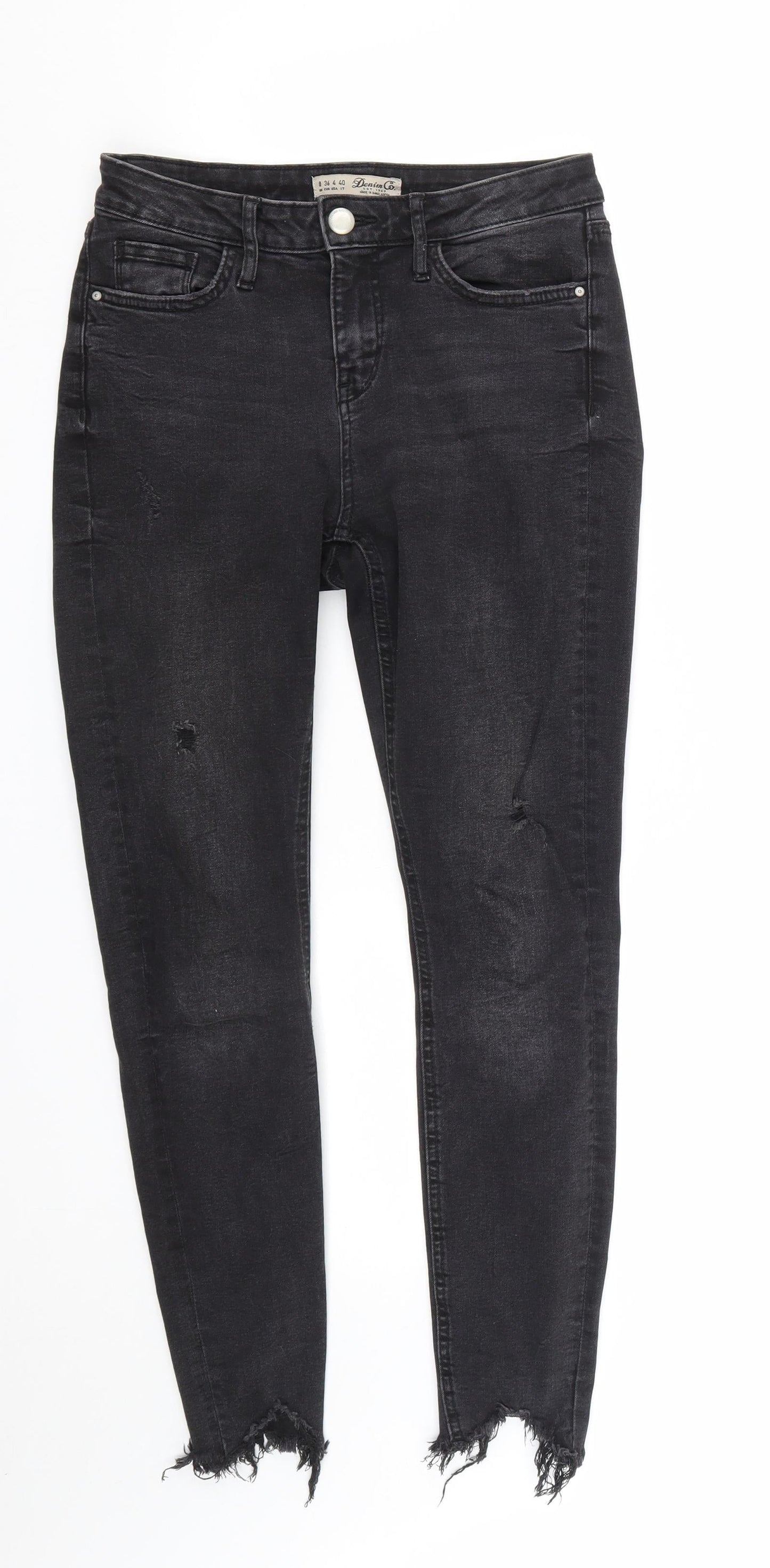 Denim & Co. Womens Black  Cotton Straight Jeans Size 8 L26 in Regular Zip