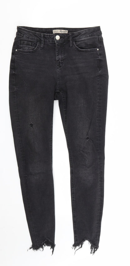 Denim & Co. Womens Black  Cotton Straight Jeans Size 8 L26 in Regular Zip