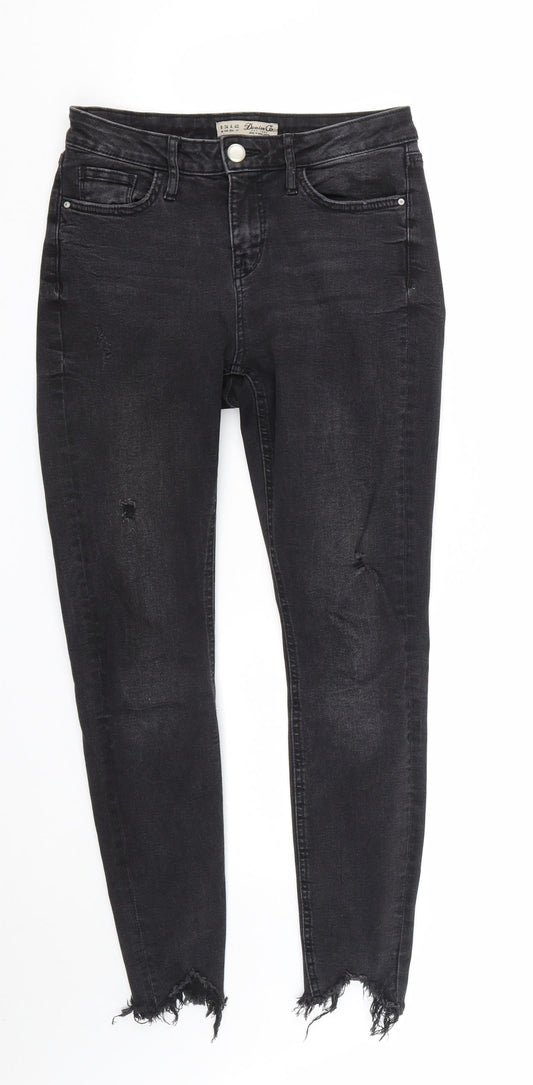 Denim & Co. Womens Black  Cotton Straight Jeans Size 8 L26 in Regular Zip