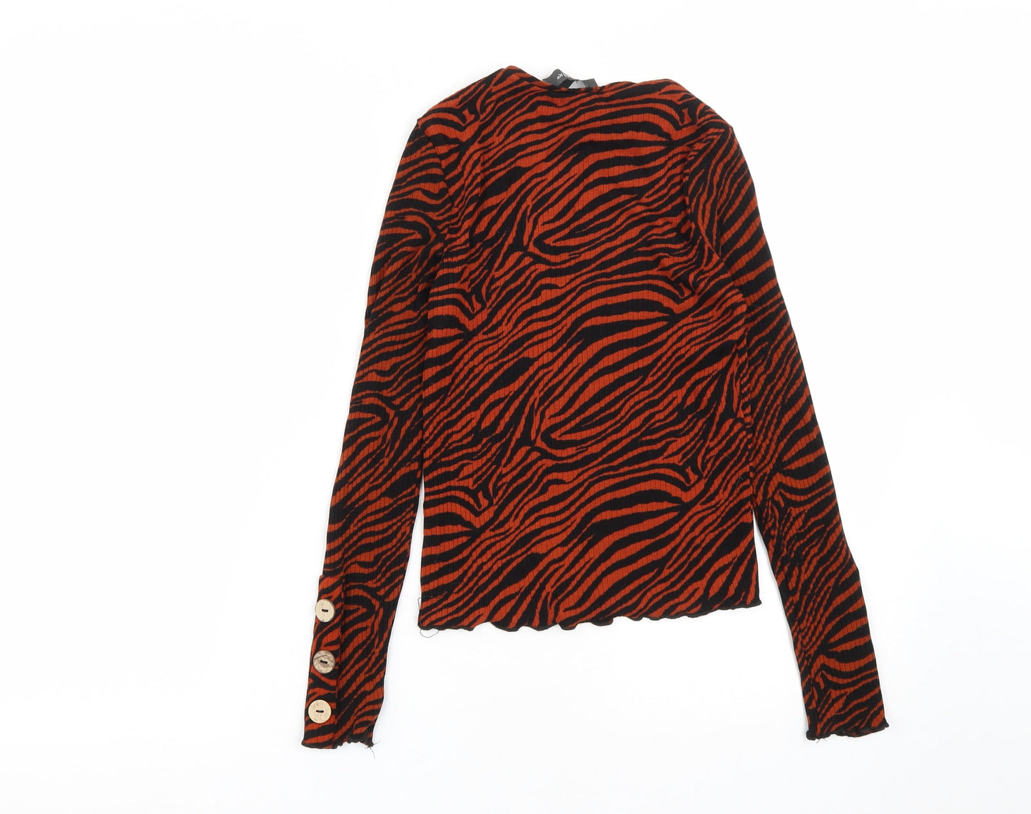 Primark Womens Brown Animal Print Viscose Basic T-Shirt Size XS Round Neck