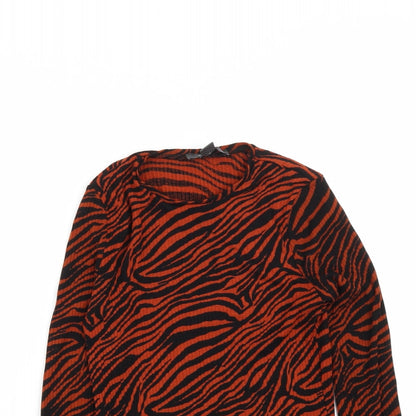 Primark Womens Brown Animal Print Viscose Basic T-Shirt Size XS Round Neck