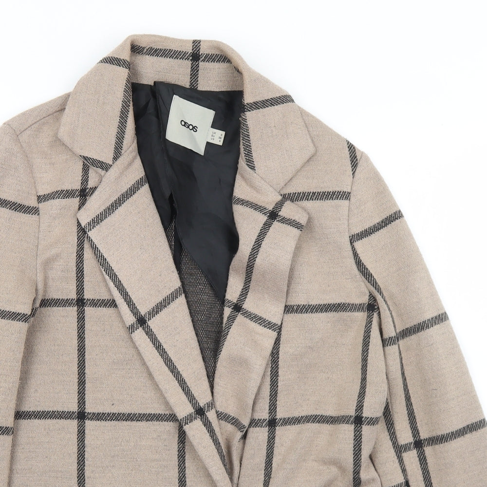 ASOS Womens Beige Plaid  Jacket  Size 8  Snap