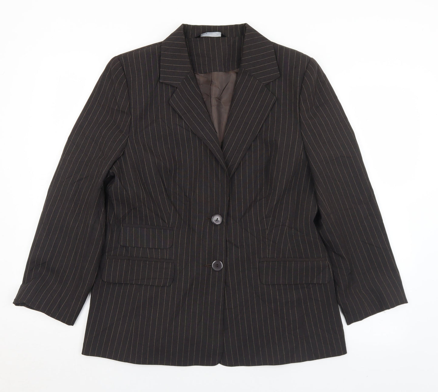 BHS Womens Brown Pinstripe Polyester Jacket Suit Jacket Size 16