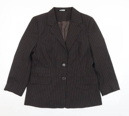 BHS Womens Brown Pinstripe Polyester Jacket Suit Jacket Size 16