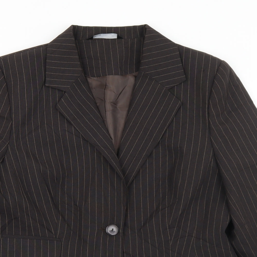 BHS Womens Brown Pinstripe Polyester Jacket Suit Jacket Size 16