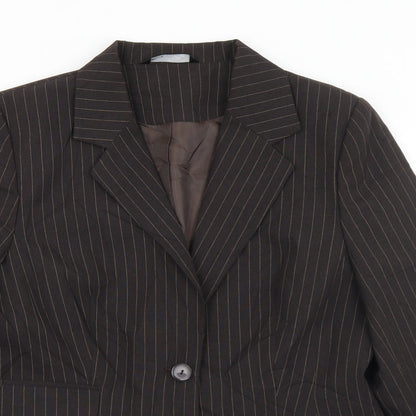 BHS Womens Brown Pinstripe Polyester Jacket Suit Jacket Size 16