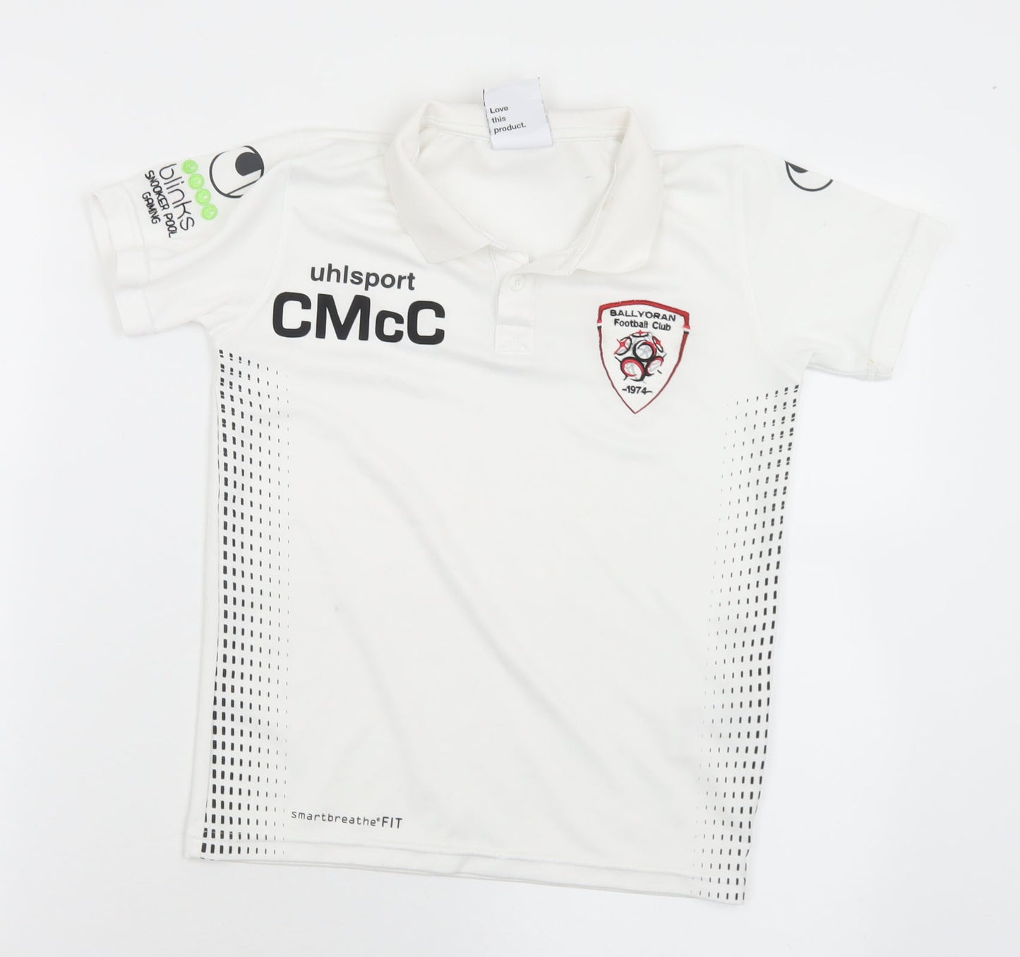 Uhlsport Boys White  Polyester Basic Polo Size 10-11 Years Collared  - Ballyoran Football Club