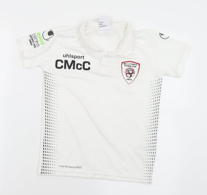 Uhlsport Boys White  Polyester Basic Polo Size 10-11 Years Collared  - Ballyoran Football Club