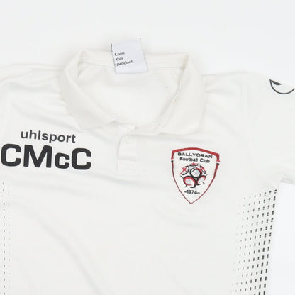 Uhlsport Boys White  Polyester Basic Polo Size 10-11 Years Collared  - Ballyoran Football Club