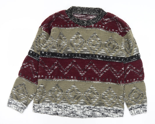 Chemistry Womens Multicoloured Round Neck Geometric Acrylic Pullover Jumper Size M