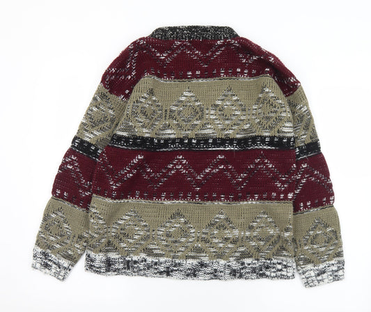 Chemistry Womens Multicoloured Round Neck Geometric Acrylic Pullover Jumper Size M