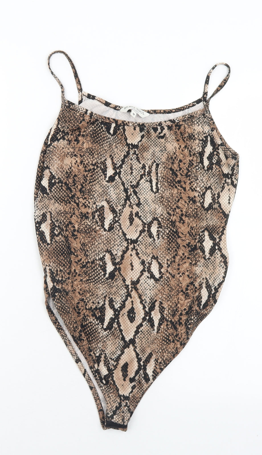 Brave Soul Womens Brown Animal Print Polyester Bodysuit One-Piece Size M