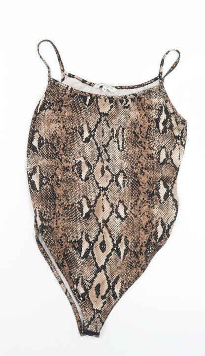 Brave Soul Womens Brown Animal Print Polyester Bodysuit One-Piece Size M