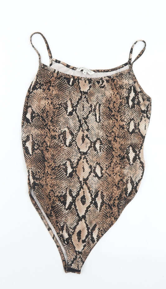 Brave Soul Womens Brown Animal Print Polyester Bodysuit One-Piece Size M