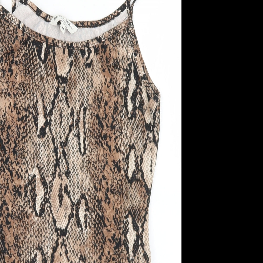 Brave Soul Womens Brown Animal Print Polyester Bodysuit One-Piece Size M