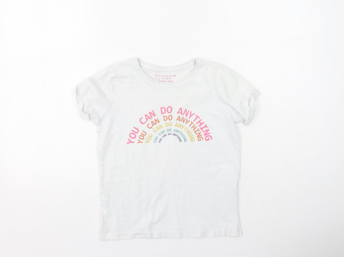 Front view of Primark girls’ multicoloured cotton basic casual, size 9-10, years round neck