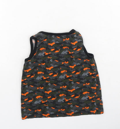 Primark  Boys Multicoloured Animal Print Cotton Basic Tank Size 5-6 Years Round Neck