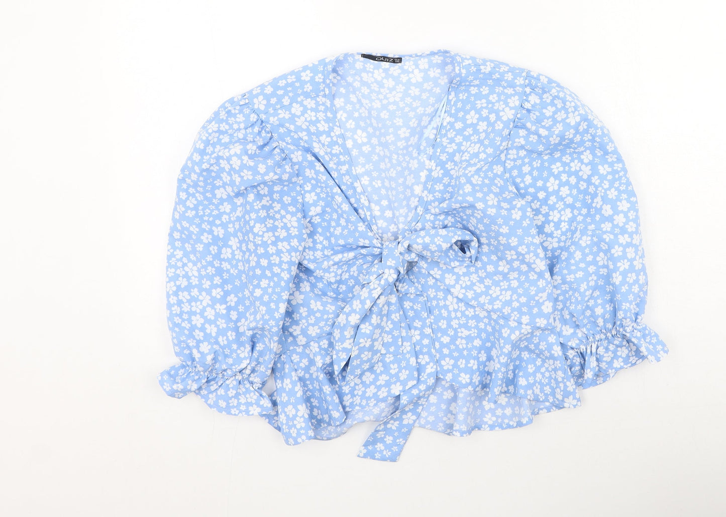 Quiz Womens Blue  Polyester Basic Blouse Size 10 V-Neck