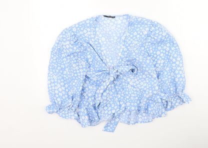 Quiz Womens Blue  Polyester Basic Blouse Size 10 V-Neck