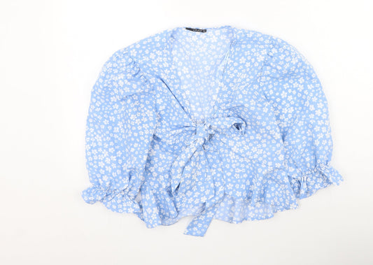 Quiz Womens Blue  Polyester Basic Blouse Size 10 V-Neck