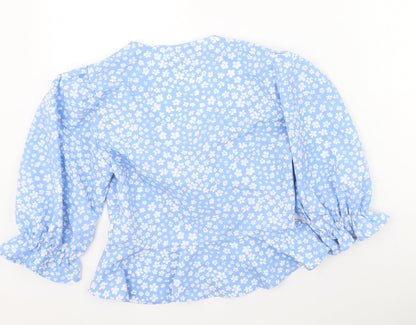 Quiz Womens Blue  Polyester Basic Blouse Size 10 V-Neck