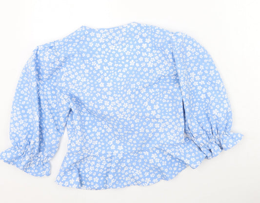 Quiz Womens Blue  Polyester Basic Blouse Size 10 V-Neck