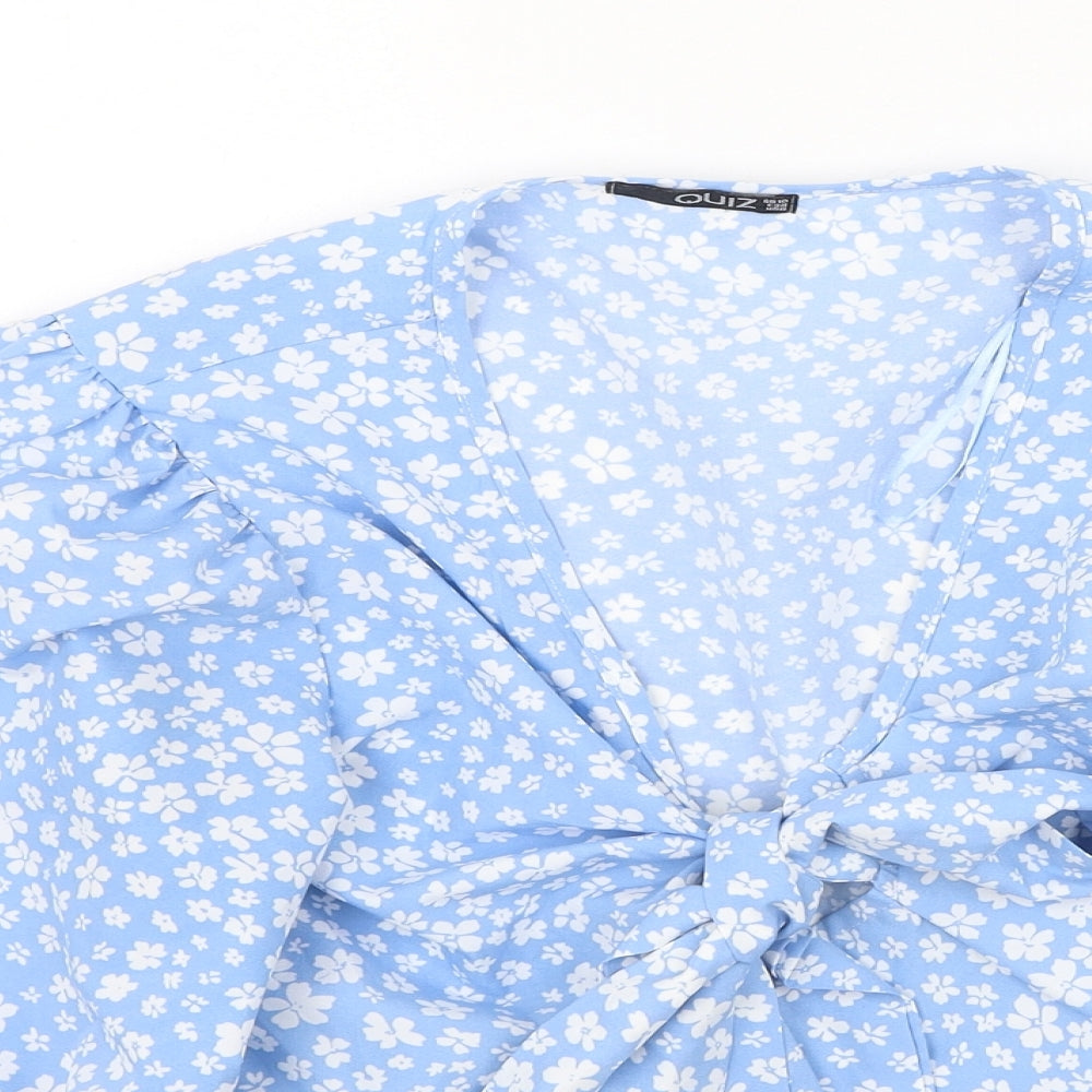 Quiz Womens Blue  Polyester Basic Blouse Size 10 V-Neck