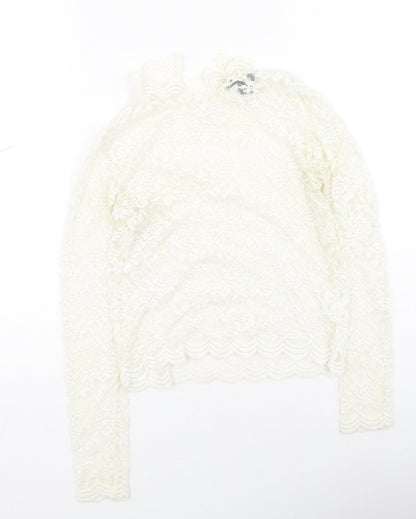 Primark Womens Ivory  Nylon  Blouse Size 8 Round Neck