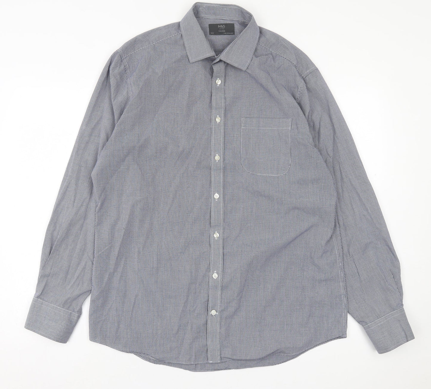 Mens UK Size 16.5 Marks and Spencer Blue  Button-Up Long Sleeve Casual Shirt