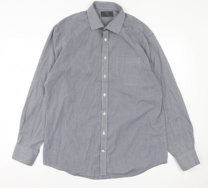 Mens UK Size 16.5 Marks and Spencer Blue  Button-Up Long Sleeve Casual Shirt