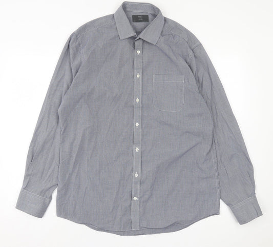 Mens UK Size 16.5 Marks and Spencer Blue  Button-Up Long Sleeve Casual Shirt
