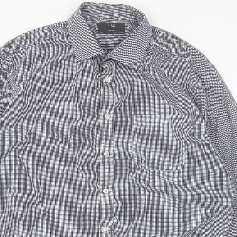 Mens UK Size 16.5 Marks and Spencer Blue  Button-Up Long Sleeve Casual Shirt
