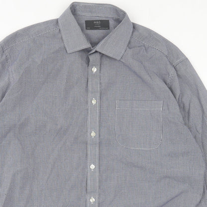 Mens UK Size 16.5 Marks and Spencer Blue  Button-Up Long Sleeve Casual Shirt