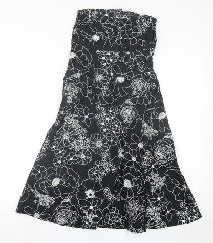 Lipsy Womens Black Floral Cotton A-Line  Size S  Off the Shoulder Zip
