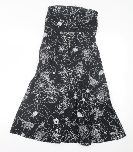 Lipsy Womens Black Floral Cotton A-Line  Size S  Off the Shoulder Zip
