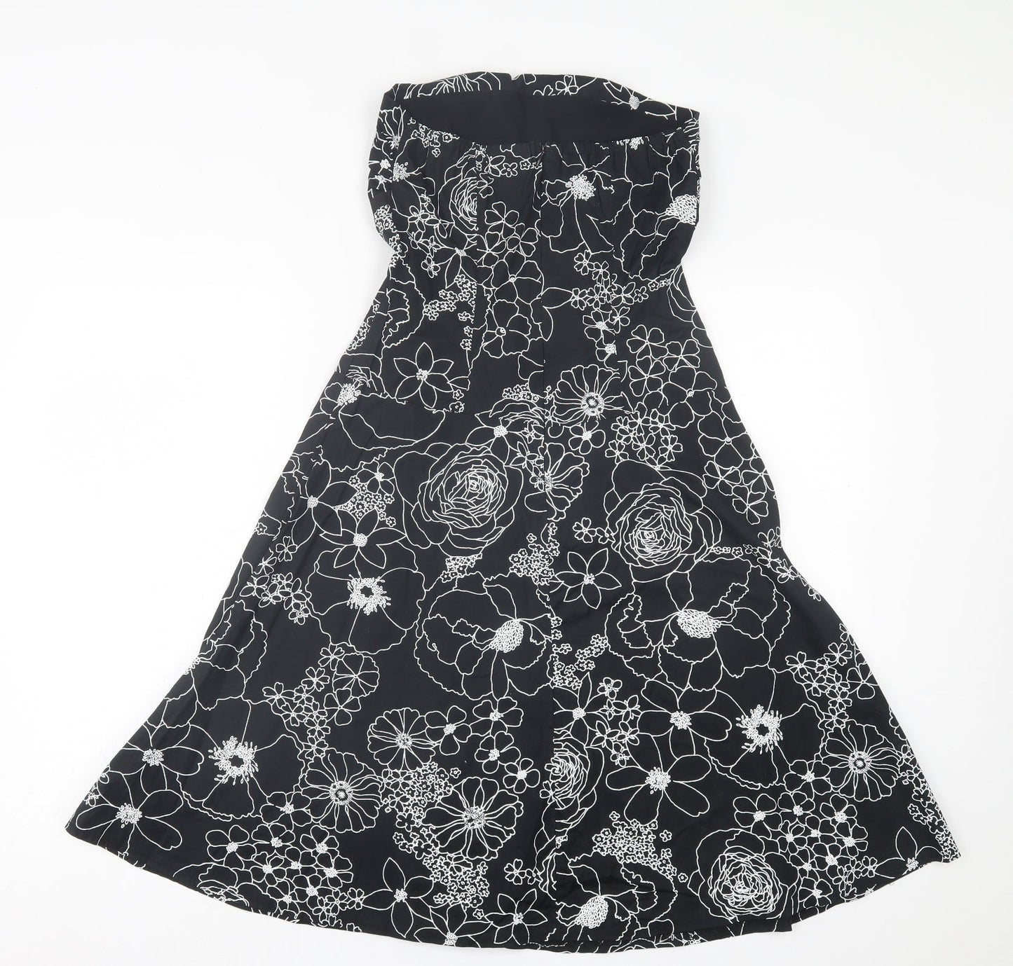 Lipsy Womens Black Floral Cotton A-Line  Size S  Off the Shoulder Zip