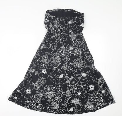 Lipsy Womens Black Floral Cotton A-Line  Size S  Off the Shoulder Zip