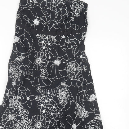 Lipsy Womens Black Floral Cotton A-Line  Size S  Off the Shoulder Zip