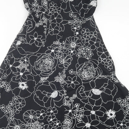 Lipsy Womens Black Floral Cotton A-Line  Size S  Off the Shoulder Zip