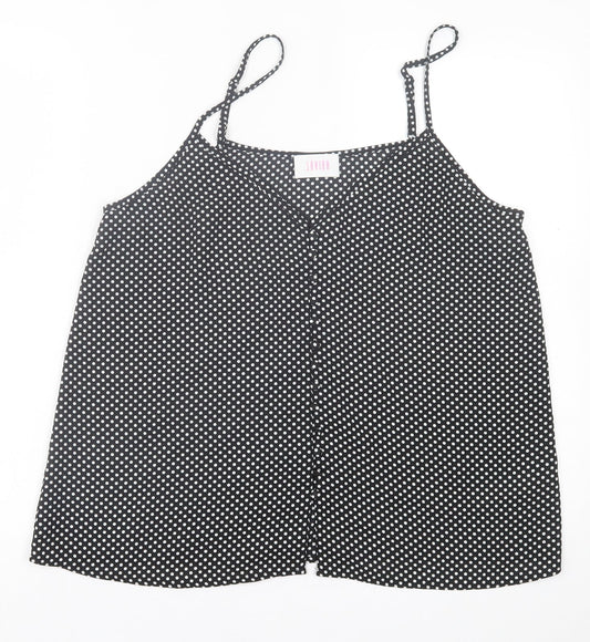 Savida Womens Black Polka Dot Polyester Basic Tank Size L V-Neck