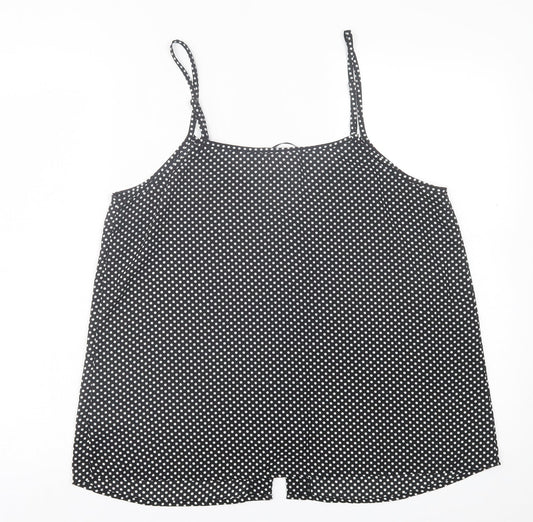 Savida Womens Black Polka Dot Polyester Basic Tank Size L V-Neck