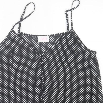 Savida Womens Black Polka Dot Polyester Basic Tank Size L V-Neck