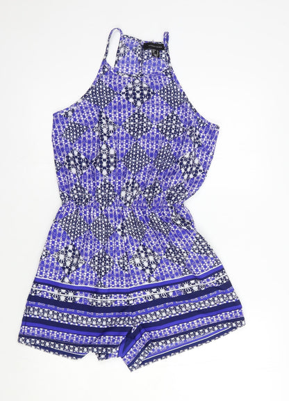 Atmosphere Womens Blue Geometric Polyester Playsuit One-Piece Size 8  Button