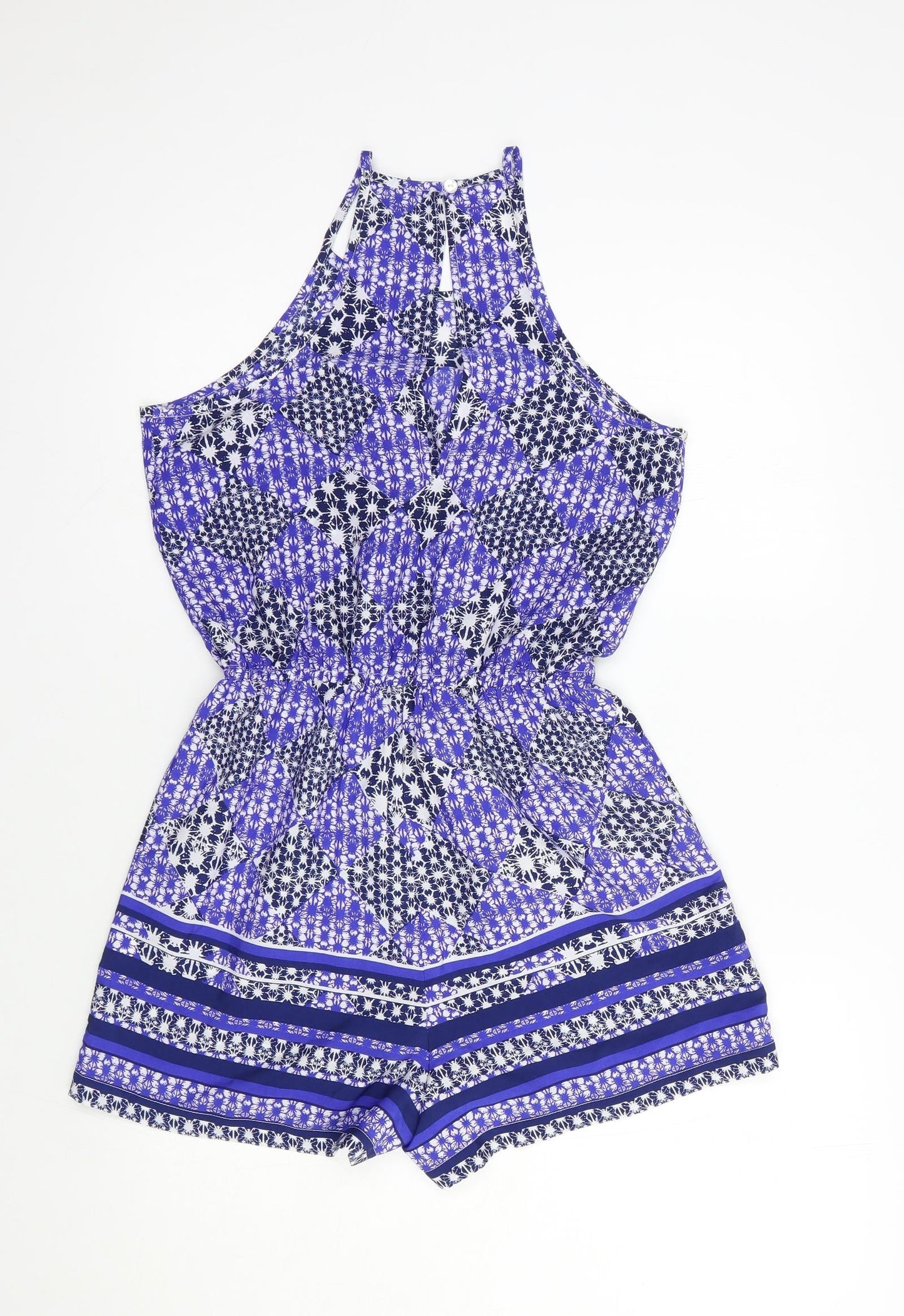 Atmosphere Womens Blue Geometric Polyester Playsuit One-Piece Size 8  Button