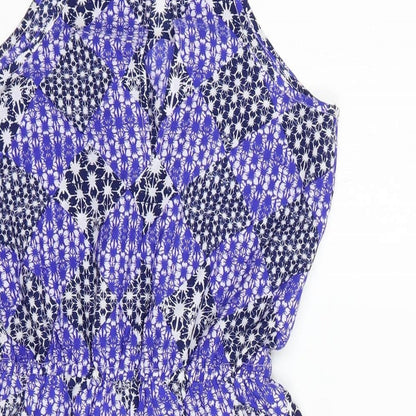 Atmosphere Womens Blue Geometric Polyester Playsuit One-Piece Size 8  Button