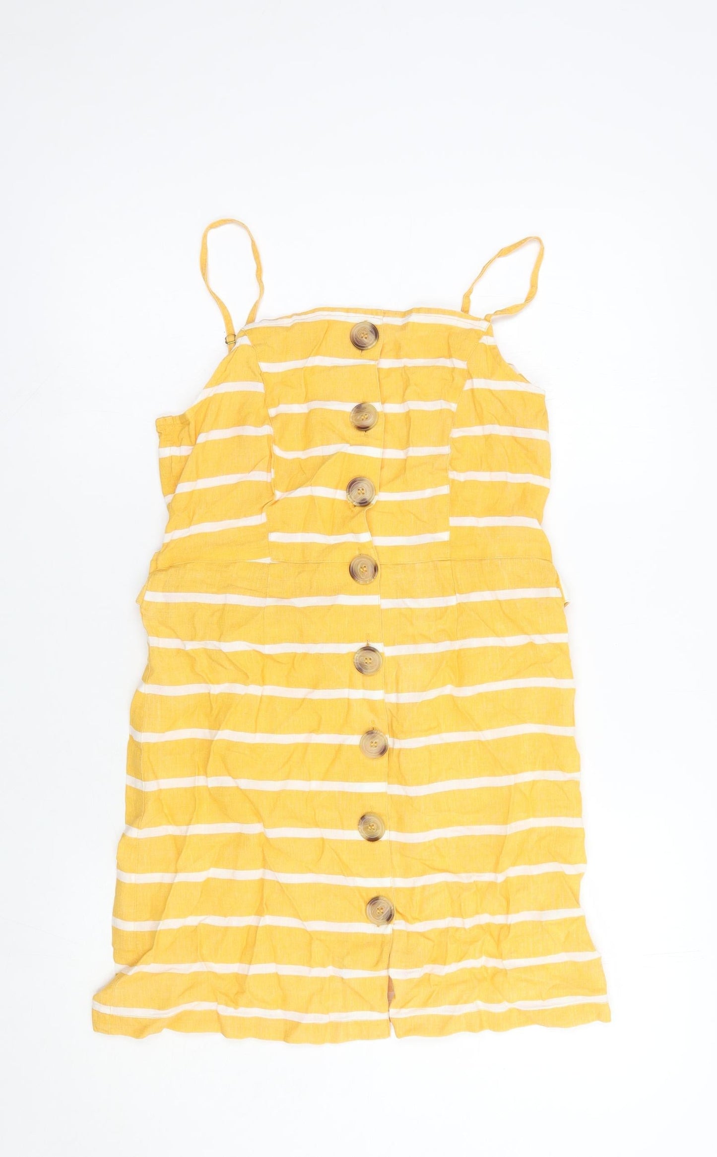 River Island Womens Yellow Striped Viscose Tank Dress  Size 8  Square Neck Tie