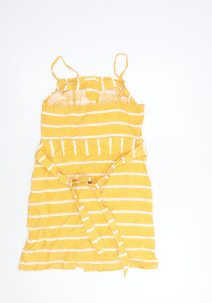 River Island Womens Yellow Striped Viscose Tank Dress  Size 8  Square Neck Tie