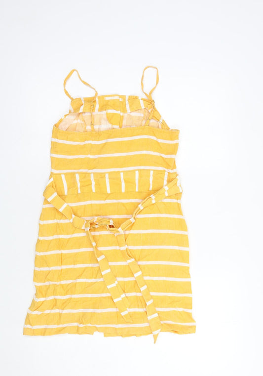 River Island Womens Yellow Striped Viscose Tank Dress  Size 8  Square Neck Tie