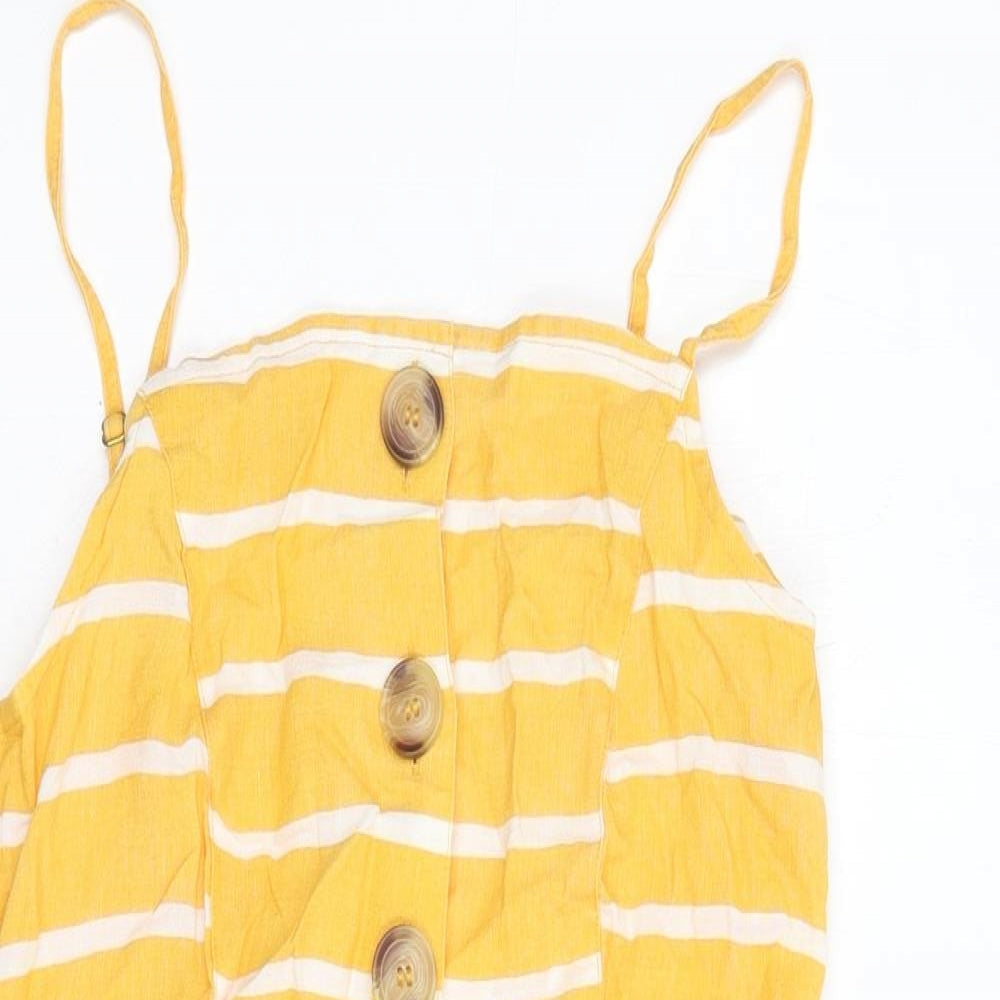 River Island Womens Yellow Striped Viscose Tank Dress  Size 8  Square Neck Tie