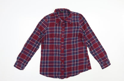 Select Womens Red Plaid Cotton Basic Button-Up Size 12 Collared